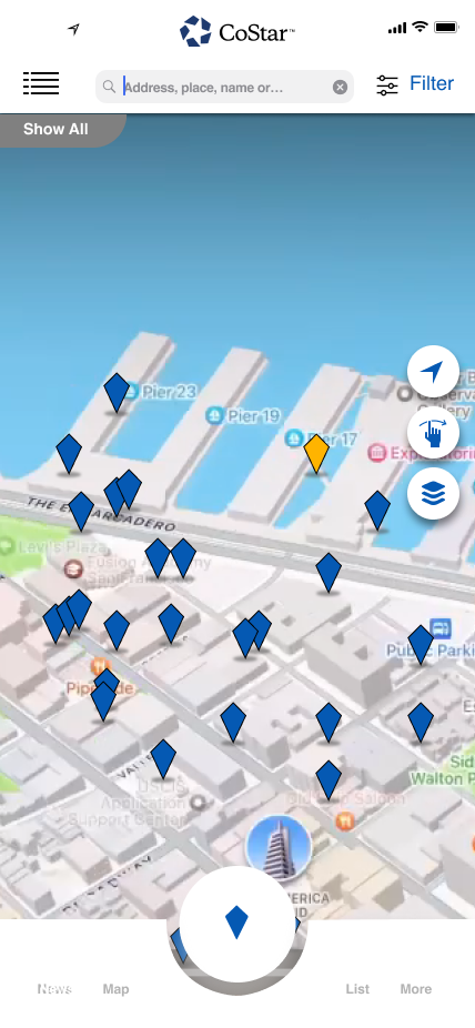 Map — close-up, white interface with bottom nav